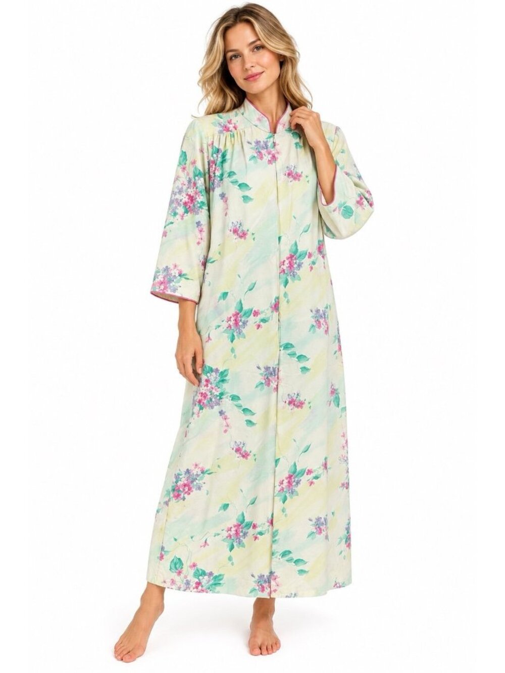 vintage 80s CHRISTIAN DIOR loungewear robe housecoat MEDIUM floral cotton zip